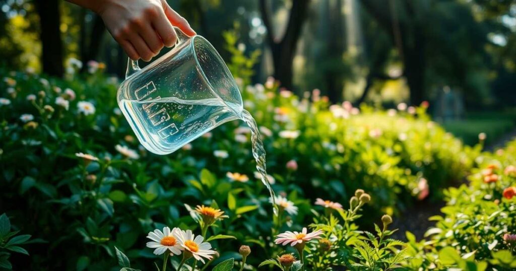 1. Water: To provide moisture or liquid to something, such as plants or crops.