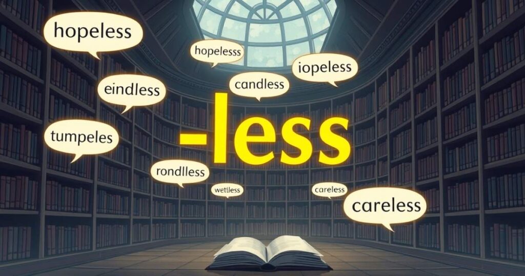 How does the “-less” suffix enhance the expressiveness of the English language?