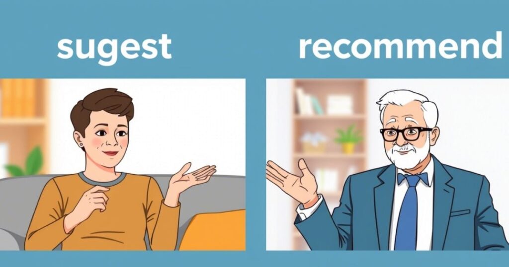 How does the level of certainty or endorsement differ between “suggest” and “recommend”?