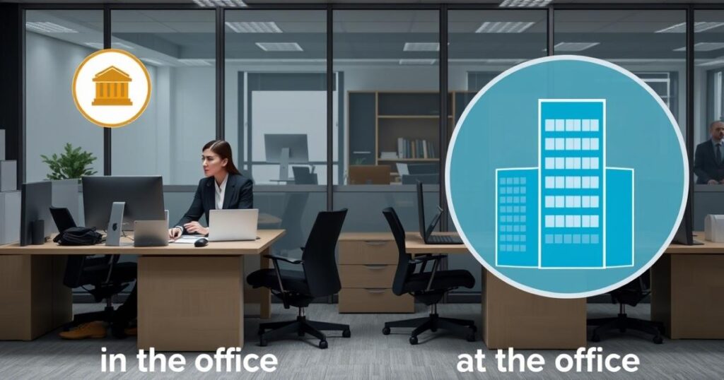 In there a difference in formal  or informal contexts when using “in office or “at the office